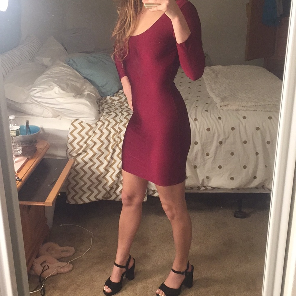 Maroon- Long Sleeve Dress